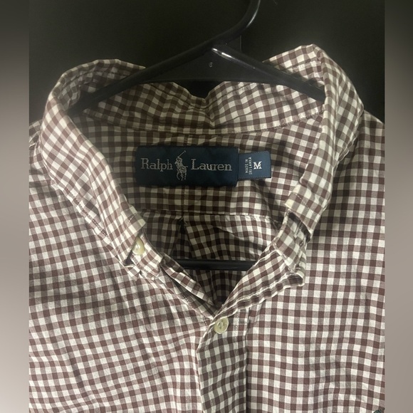 Ralph Lauren Men's Medium Long Sleeve Brown Gingham Brown/White Shirt 340 - Picture 3 of 7
